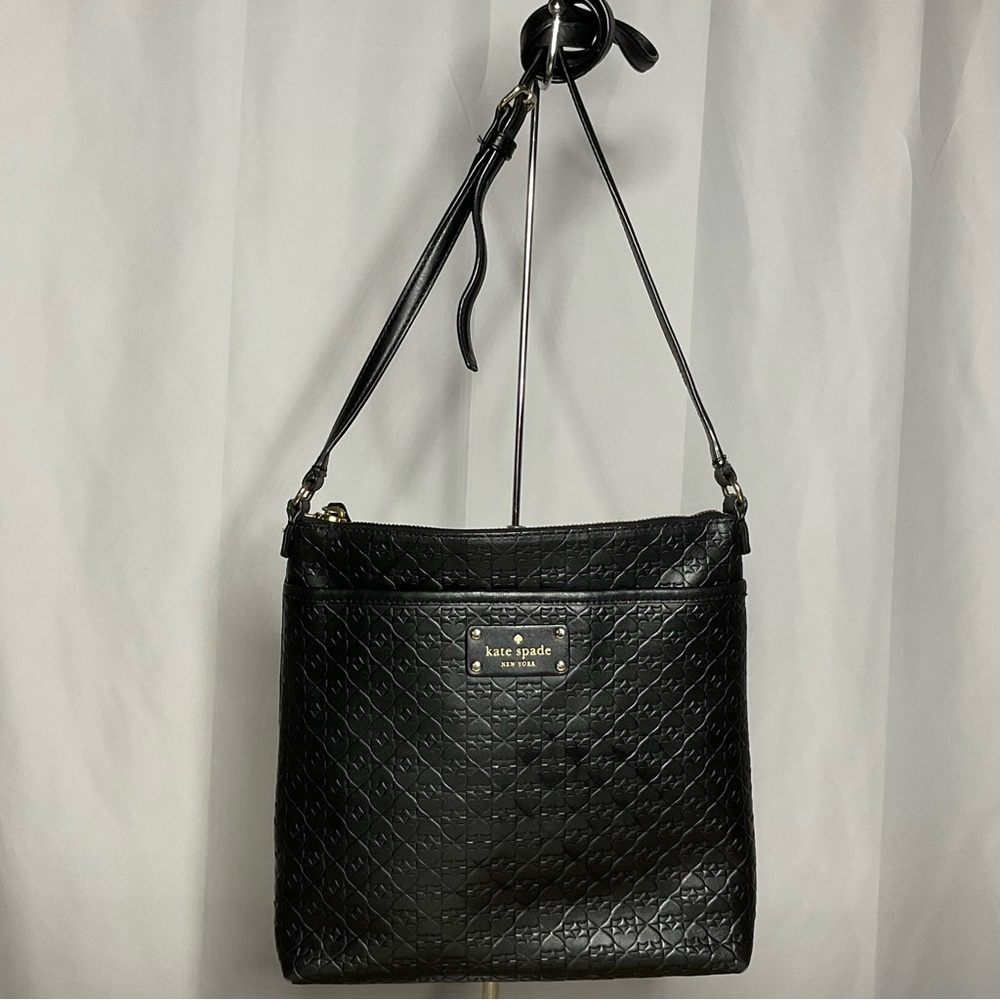 kate spade Black Penn Place Keisha Embossed Leather Crossbody Bag - EUC